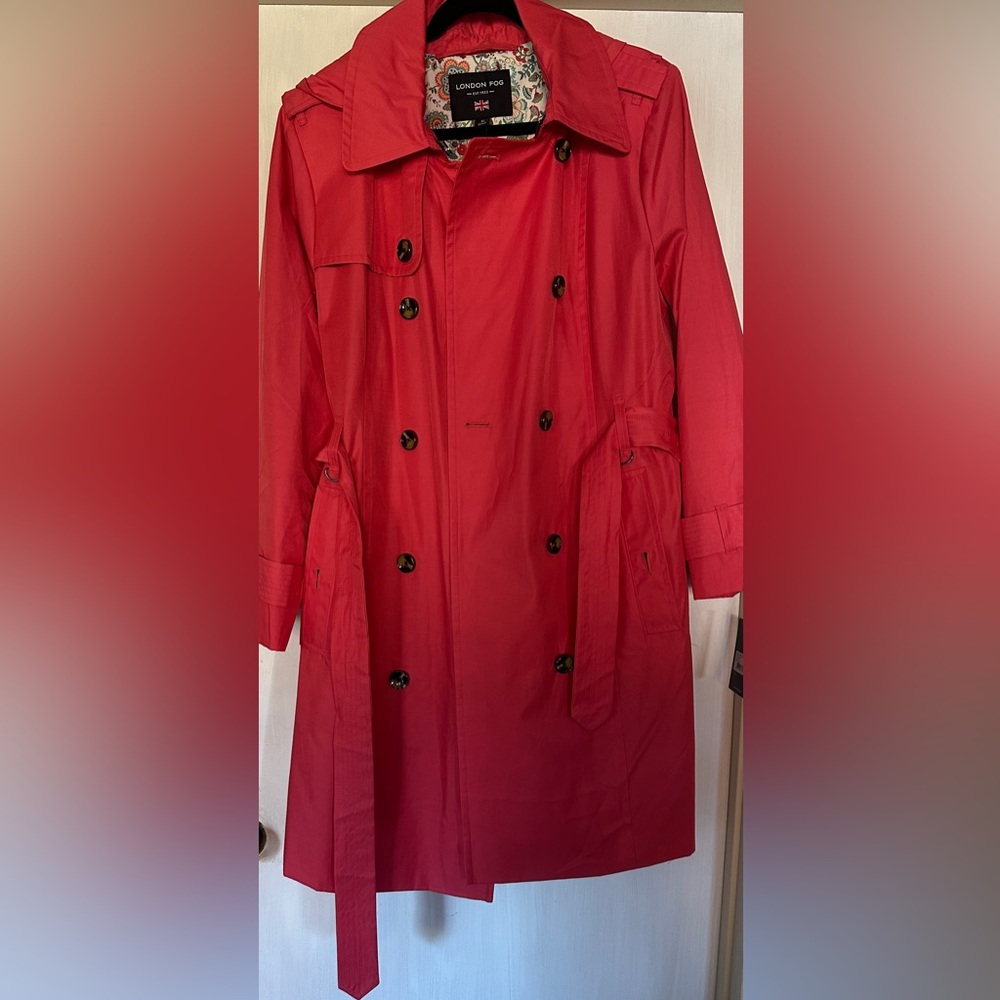 London Fog Women's Coral Double-Breasted Trench Coat with Belt
